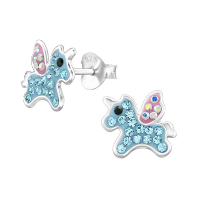 Unicorn Children's Sterling Silver Ear Studs with Crystal