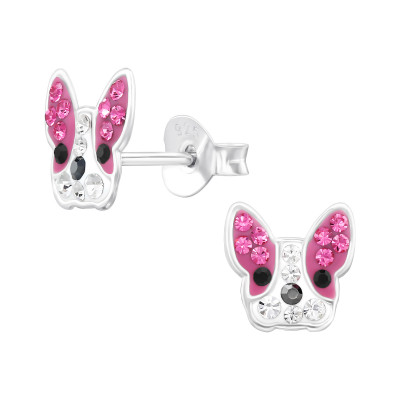 French Bulldog Children's Sterling Silver Ear Studs with Crystal