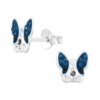 French Bulldog Children's Sterling Silver Ear Studs with Crystal