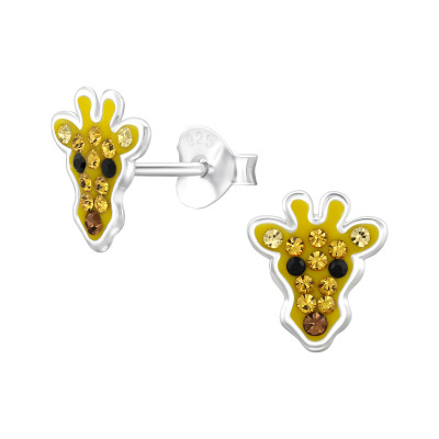 Giraffe Children's Sterling Silver Ear Studs with Crystal