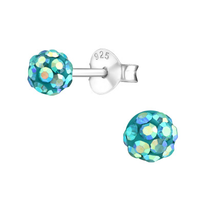 Children's Silver Ball Ear Studs with Crystal