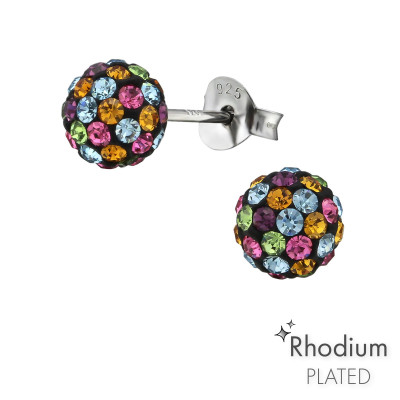 Children's Silver Round Ear Studs with Crystal