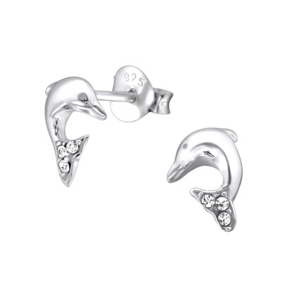 Children's Silver Dolphin Ear Studs with Crystal