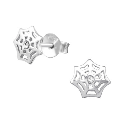 Children's Silver Web Ear Studs with Crystal