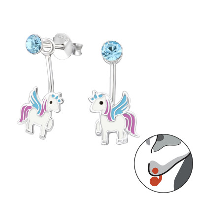 Children's Silver Unicorn Ear Studs with Crystal and Epoxy