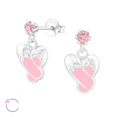 Children's Silver Ear Studs with Hanging Epoxy Ballet Shoes and Genuine European Crystals