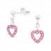 Children's Silver Ball Ear Studs Hanging Heart with Crystal