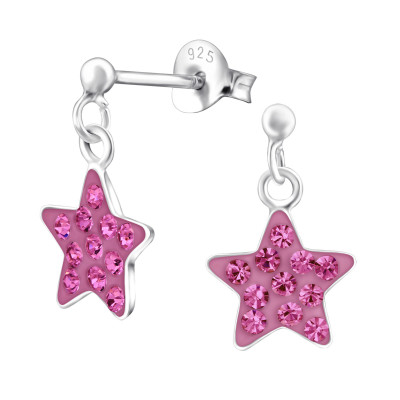 Children's Silver Ball Ear Studs Hanging Star Ear with Crystal