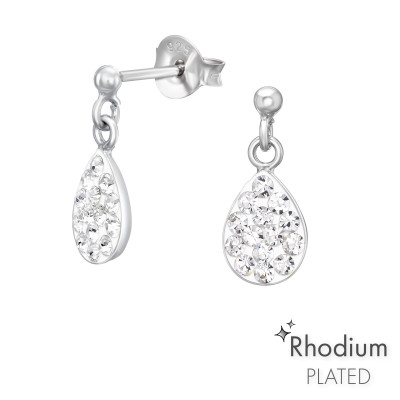 Children's Silver Ball Ear Studs Hanging Drop with Crystal