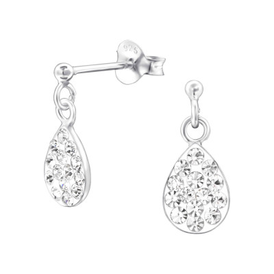 Children's Silver Ball Ear Studs Hanging Drop with Crystal