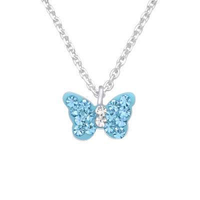 Children's Silver Butterfly Necklace with Crystal