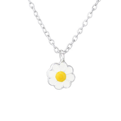 Children's Silver Flower Necklace with Epoxy