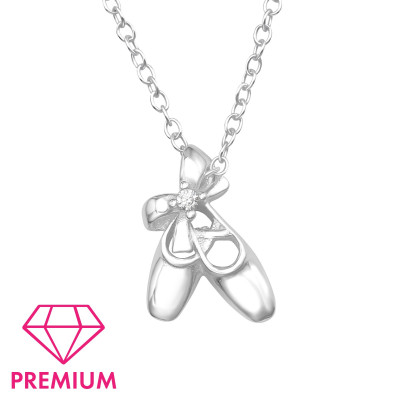 Children's Silver Ballerina Shoes Necklace with Cubic Zirconia