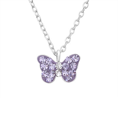 Children's Silver Butterfly Necklace with Crystal