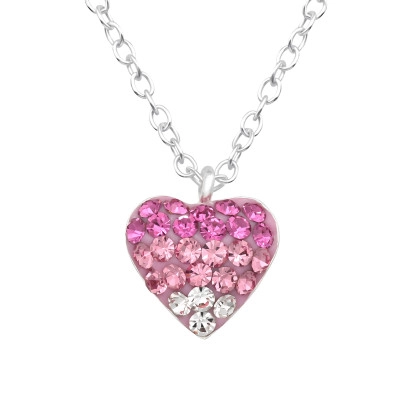 Children's Silver Heart Necklace with Crystal