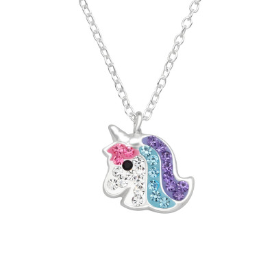 Children's Silver Unicorn Necklace with Crystal