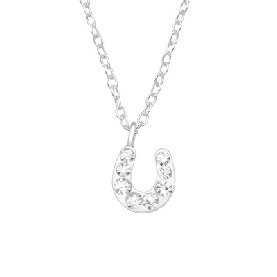 Children's Silver Horseshoe Necklace with Crystal