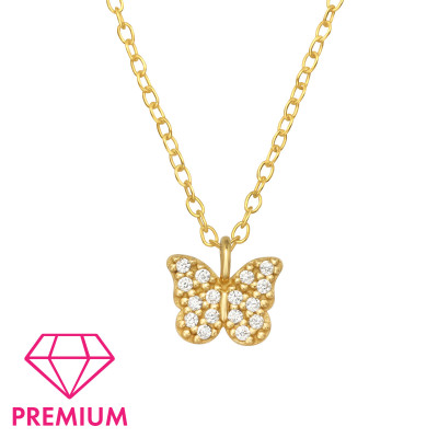 Children's Silver Butterfly Necklace with Cubic Zirconia