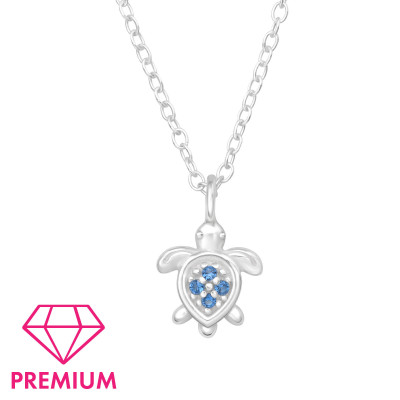 Children's Silver Turtle Necklace with Cubic Zirconia