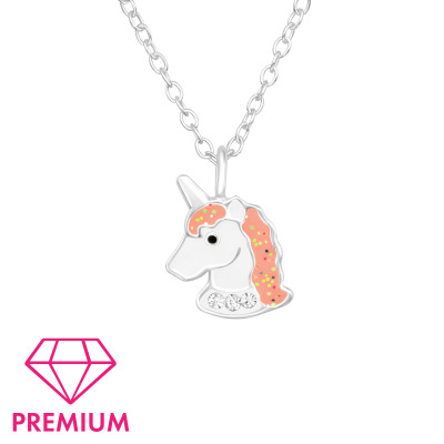 Children's Silver Unicorn Necklace with Crystal and Epoxy