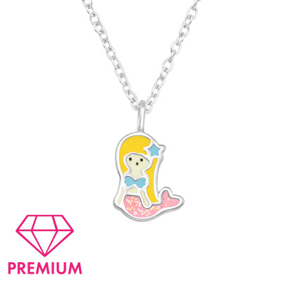 Children's Silver Mermaid Necklace with Epoxy