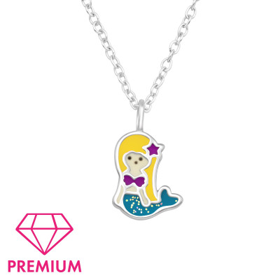 Children's Silver Mermaid Necklace with Epoxy