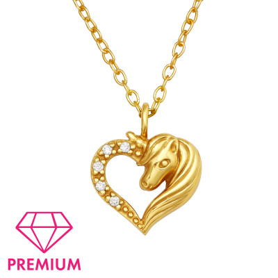 Children's Silver Unicorn in Heart Necklace with Cubic Zirconia