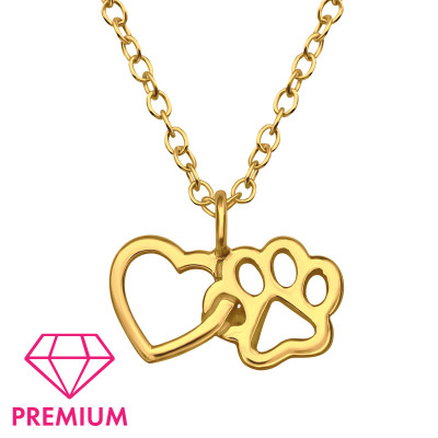 Children's Silver Heart and Paw Print Necklace