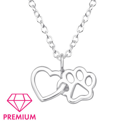 Children's Silver Heart and Paw Print Necklace