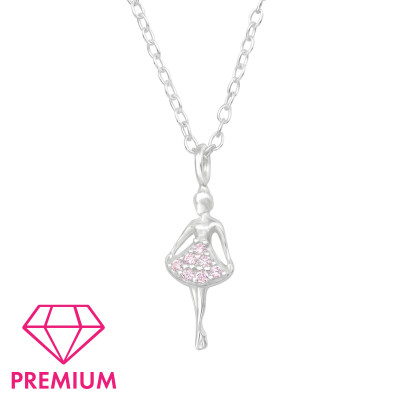 Children's Silver Ballet Girl Necklace with Cubic Zirconia