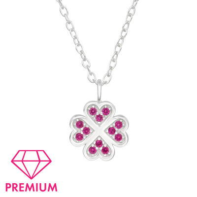 Children's Silver Lucky Four Leaf Clover Necklace with Cubic Zirconia