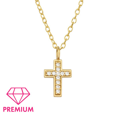 Children's Silver Cross Necklace with Cubic Zirconia