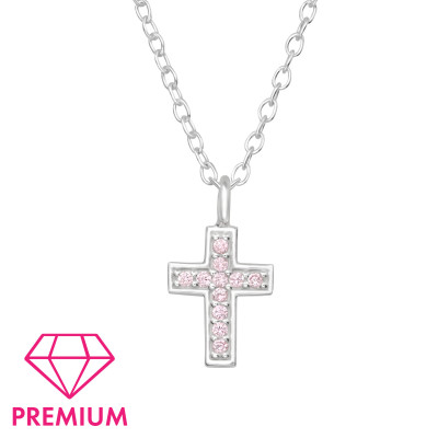 Children's Silver Cross Necklace with Cubic Zirconia