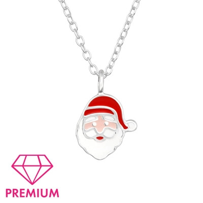 Children's Silver Santa Claus Necklace with Epoxy