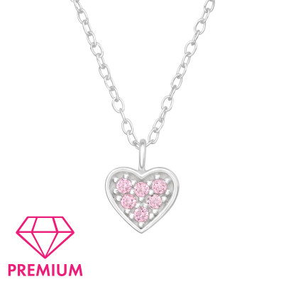 Children's Silver Heart Necklace with Cubic Zirconia