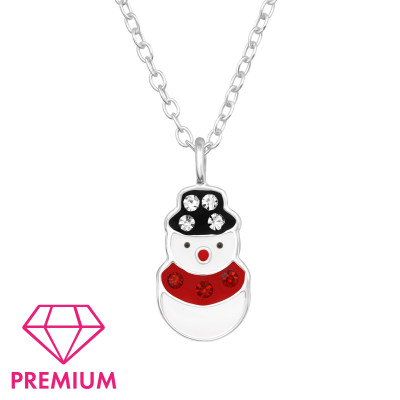 Children's Silver Snowman Necklace with Crystal and Epoxy