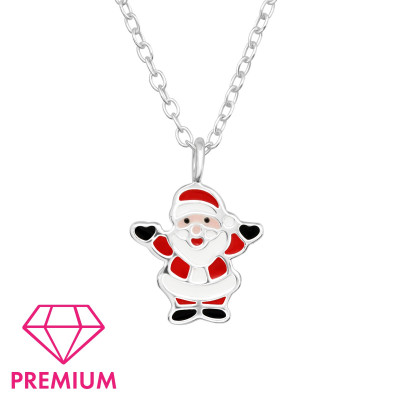 Children's Silver Santa Claus Necklace with Epoxy