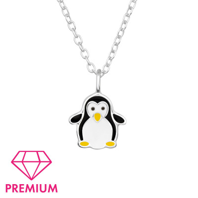 Children's Silver Penguin Necklace with Epoxy