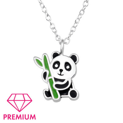 Children's Silver Panda Necklace with Epoxy