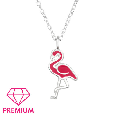 Children's Silver Flamingo Necklace with Epoxy