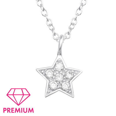 Children's Silver Star Necklace with Cubic Zirconia