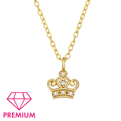 Children's Silver Crown Necklace with Cubic Zirconia