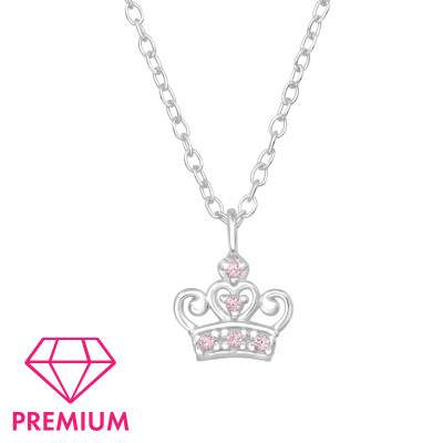 Children's Silver Crown Necklace with Cubic Zirconia