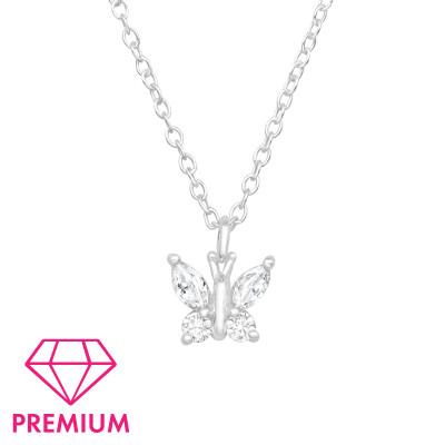 Children's Silver Butterfly Necklace with Cubic Zirconia