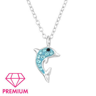 Dolphin Children's Sterling Silver Necklace with Crystal