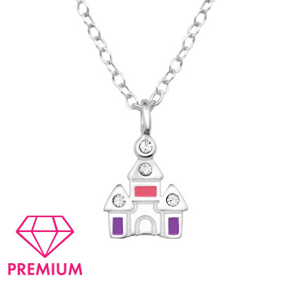 Castle Children's Sterling Silver Necklace with Crystal and Epoxy
