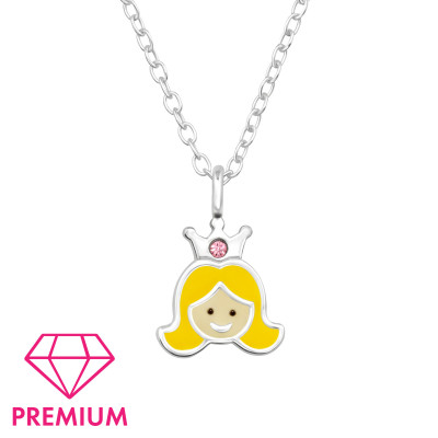 Princess Children's Sterling Silver Necklace with Crystal and Epoxy