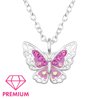 Butterfly Children's Sterling Silver Necklace with Crystal