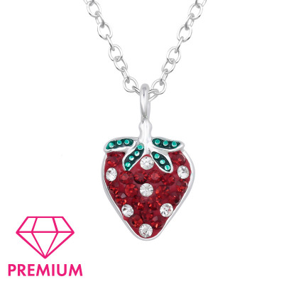 Strawberry Children's Sterling Silver Necklace with Crystal