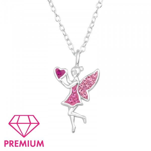 Statuesque Fairy Children's Sterling Silver Necklace with Crystal
